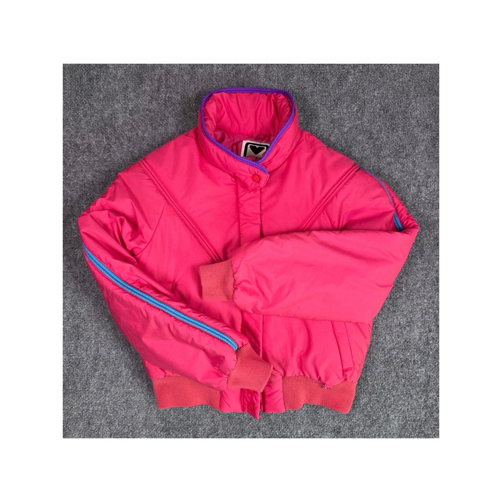 Vintage Obermeyer‎ Karen Puffer Jacket Womens 14 Pink Purple Trim Ski Coat Retro